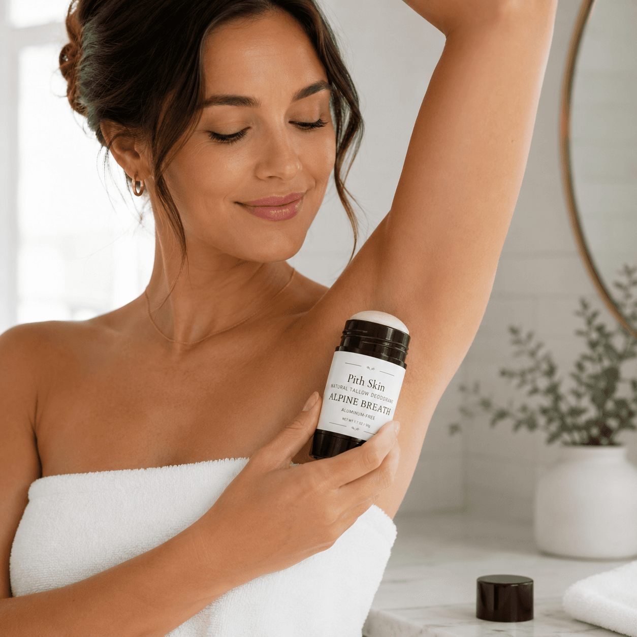 Pith Skin Alpine Breath natural tallow deodorant in a lifestyle setting
